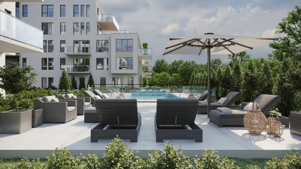 Cour intérieure du projet de condos Signature Bois-Franc