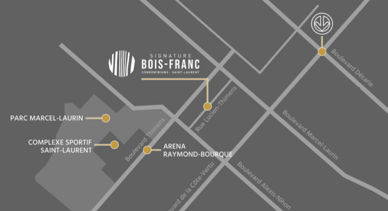 Carte pour mobile indiquant l'emplacement de Signature Bois-Franc