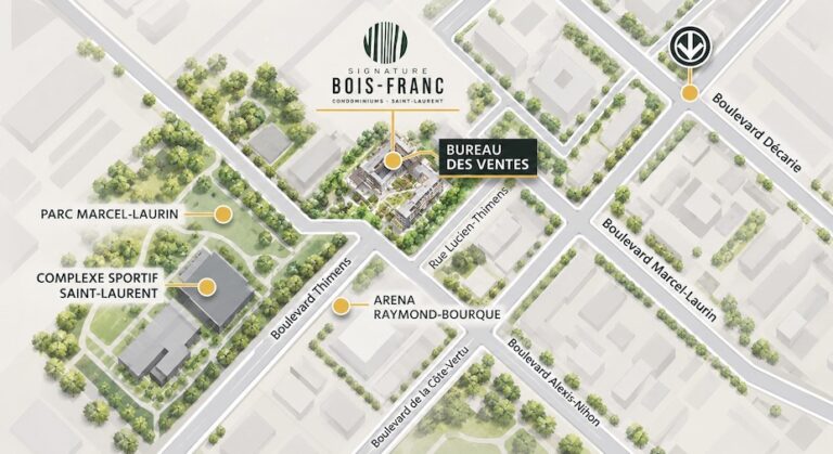 Carte illustrant l'emplacement du projet Signature Bois-Franc dans l'arrondissement Saint-Laurent